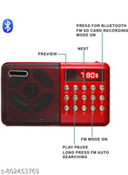 Pocket Blast FM Radio with Bluetooth Speaker with Powerful Sound,FM Recording, Antenna, 6w-12 Hours (USB Charging) and Number Pad | Red (Pack of 1)