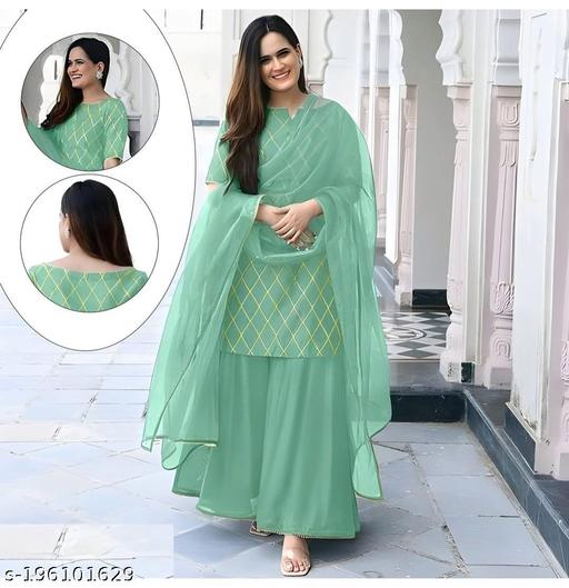 WOMEN'S TRENDY DESIGN KURTA SHARARA DUPATTA SET