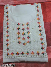 Polyster/Crepe fabric-WHITE SOFT SHORT KURTI