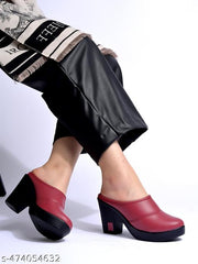 Shoetopia Solid Round Toe Cherry Pumps For Women & Girls