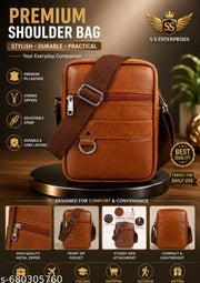 Pure Luxury Gloss Leather Small Sling Bag for Men | Chest Slinger bag | Crossbody Bag| Side Bag Men | Mini Leather Slings | Corporate Gift Item | Passport Document Sling. (Royal Brown)