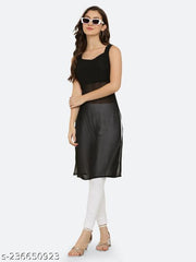 Shimao Women Solid Georgette Sleeveless Straight Kurti