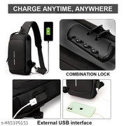 LATIQ MART Crossbody Sling Bag For Men Women, Anti-Theft Fashion Chest Bag with USB Charging Port, Messenger Bags, Waterproof Casual Shoulder Bag