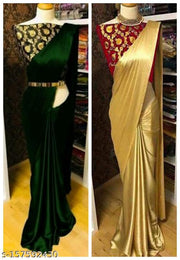 Latest Beautiful Satin Combo Saree with Jacquard Blouse