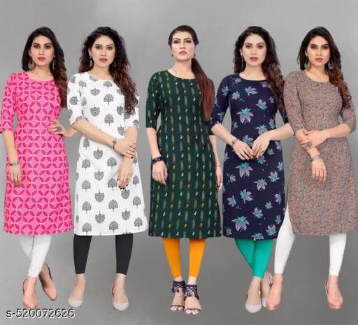 Women Printed Crepe Kurti (Combo Of 5)