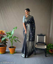 Embellished Trendy Soft Banarasi Silk Saree With Admirable Blouse Piece