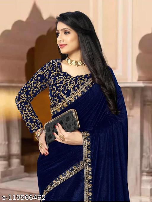 Attractive Embroidered Bollywood Velvet Saree With Blouse