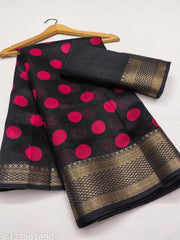 Women's Cotton Silk::Silk Blend Solid::Printed Pattern Saree With Jaquard Jari Weave Border