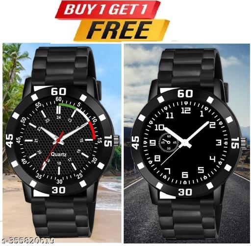 Watch Combo BUY 1 GET1FREE Black Designer Professional PU Analog Watch pack of 2