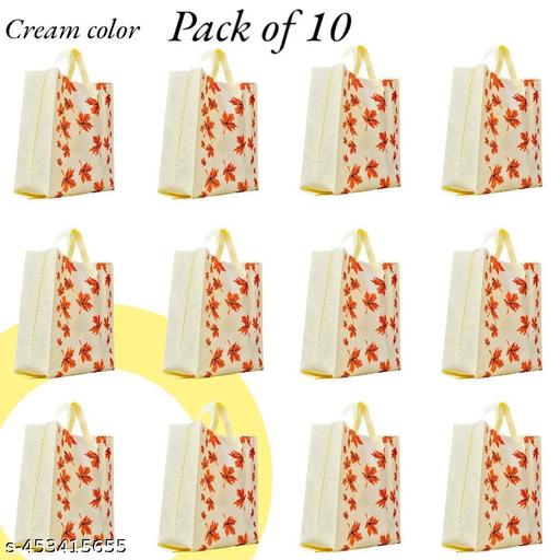 Non Stiched Autumn Theme Grocery Shopping Bag With handles , Autumn Print Shopping Bag, Seasonal Grocery Shopping Bag (Cream, Pack of 10)
