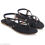 Women Stylish Fashion Navy Blue Flats Sandal