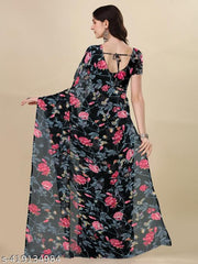 Dori Sarees Black Georgette Saree sari For Woman Without Blouse Piece