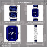 M3 Trader Rectangle Gems Steel Band Watch for Women