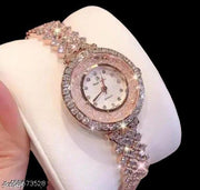 Amigos Women’s Analog Watch with Rose Gold Crystal Dial and Bracelet Strap, Sparkling Diamond Look Party Wear Watch for Girls and Women