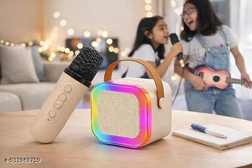 Rechargeable Karaoke Mic with Speaker for Singing | Wireless Mini Portable Bluetooth Speaker with Microphone & LED Lights | Cute Birthday Gift for Kids Musical Toys for Boys, Girls and Adults