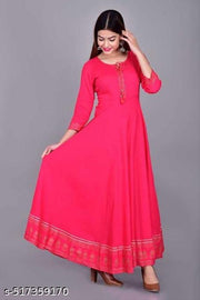 Saadgee Women's Green Rayon Anarkali Kurti