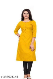 Cool&Classy Round Neck Fornt Button Rayon Kurta(Yellow)