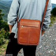 Tan Men Sling Bag Men’s Premium PU Leather Sling Bag – Compact Crossbody Side Bag