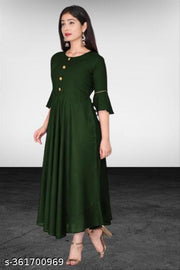 Stylish Anarkali Kurti with Gown Flare Latest Design Trendy Three Quarter Sleeve (GREEN)