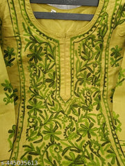 Women's Premium Lucknowi Chikankari Embroidered Cotton Kurti | Floral Handwork | Ethnic Office & Festive Wear