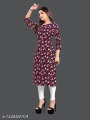 Women Crepe Fabric Printed Straight Kurti, Size -XS, S, M, L, XL, XXL, 2XL, XXXL, 3XL, 4XL, 5XL ( New Arrival New Design Fashionable Kurti )