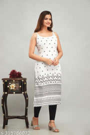 Women's Rayon Printed Sleeveless Kurti/half Sleveless/kurti/Printed Straight Fit Sleeveless Kurti