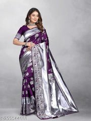 Fashionable Silver Zari Work Banarasi Silk Saree