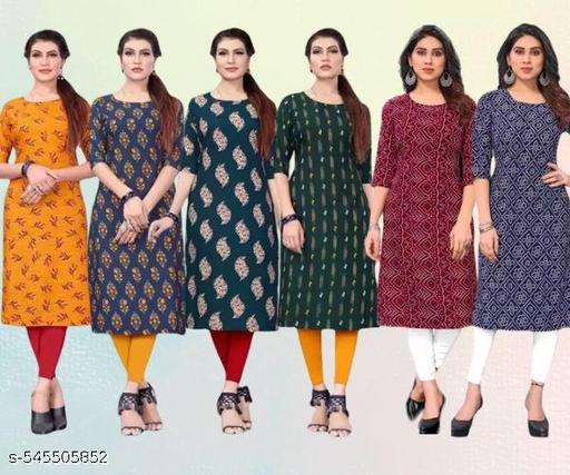 Women Printed Crepe Kurti (Combo Of 6)
