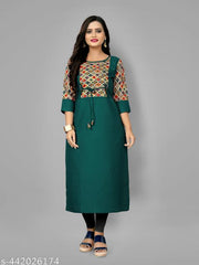 Women's Green Printed Plus Size Cotton Kurti