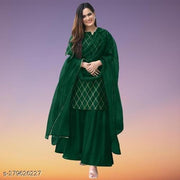 TRENDY DESIGN ATTRACTIVE LOOK PURE COTTON KURTI SHARARA SET WITH NET DUPATTA