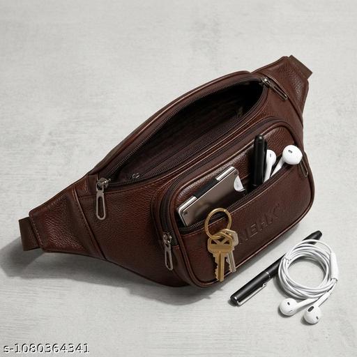 Waist Bag for Men and Women Brown Premium Faux Leather Waist Bag with Multiple Zipper Compartments, Adjustable Strap & Secure Buckle Closure, Stylish Fanny Pack for Travel, Shopping, Casual Outings, Daily Use & Outdoor Activities