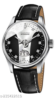3D Glass Date Display Dial Leather Belt Analog Watch - for Men