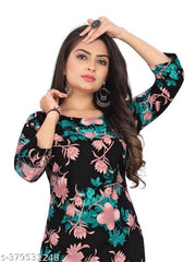 Women Crepe Fabric Printed Straight Kurti, Size -S, M, L, XL, XXL, 2XL, XXXL, 3XL, 4XL, 5XL ( New Arrival New Design Fashionable Kurti Combo of 2)