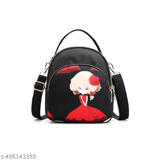 SYGA Women's Mini Backpack - Multi-Purpose Shoulder Bag with Girl Pattern (Black)