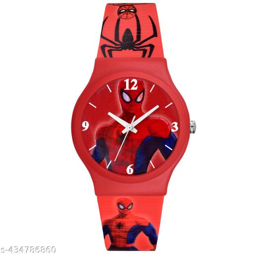 Quartz Analog Red Spiderman Dial Silicon Strap Watch for Kids