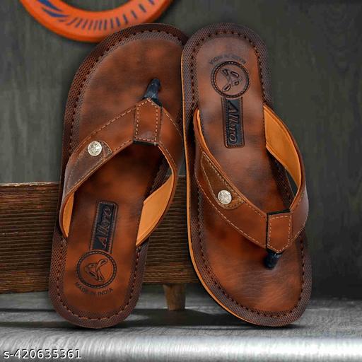 Trendy/Casual/Dailywear Alkro Vintage Leather Comfort Slippers For Mens And Boys In BROWN