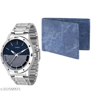 LORENZ Gift  Combo of Blue Men's Watch and Blue Denim Wallet | CM-1046WL-05