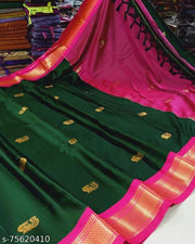 Paithani Cotton Silk Hathi White Tassels and Latkans Saree With Blouse