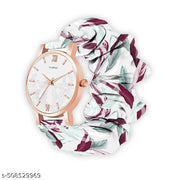 Scrunchie Bands Watch for Women & Girls Scrunchies Watch Classic Flower Dial & Unique Scrunchies Watches Strap Cloth Soft Pattern Solid Fabric Wristband Watch Combo Pack of 2