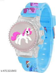 Digital Dial Glowing Light Cartoon Rotating Cap Cartoon Printed Strap Colorful Kids Watch for Girls & Boys