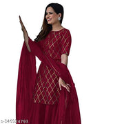 WOMEN'S TRENDY DESIGN KURTA SHARARA DUPATTA SET
