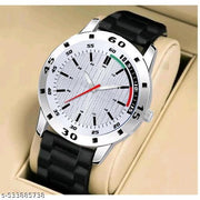 Medboo White Tri Dial Silver Cash Black Pu Bump Belt Boy and Men Watch