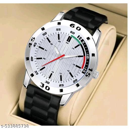 Medboo White Tri Dial Silver Cash Black Pu Bump Belt Boy and Men Watch