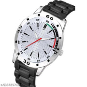 Medboo White Tri Dial Silver Cash Black Pu Bump Belt Boy and Men Watch