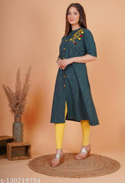 Women's cotton embroidery A-LIne kurtis
