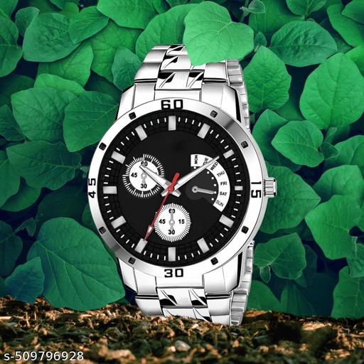 Letest Trendy Luxe Black  Dial Analog Watch , Sleek Metal Band, and Sub-Dials Watch For Men's & Kids