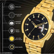 Day&Date Function Watch With Black Dial and Golden Chain belt  Analog Watch for Men