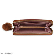  Purse Clutch Wallet for Women - PU Leather Single Zip Card Coin Holder Long Pom Pom