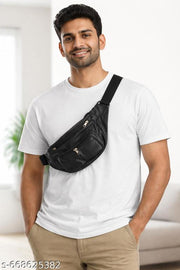 Stylish PU Leather Waist Bag with Multiple Zipper Pockets