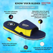 DOCTOR EXTRA SOFT D-51-Navy-Yellow Men's Adjustable Strap Orthopaedic Diabetic Comfort Daily Use Slippers & Flipflops
